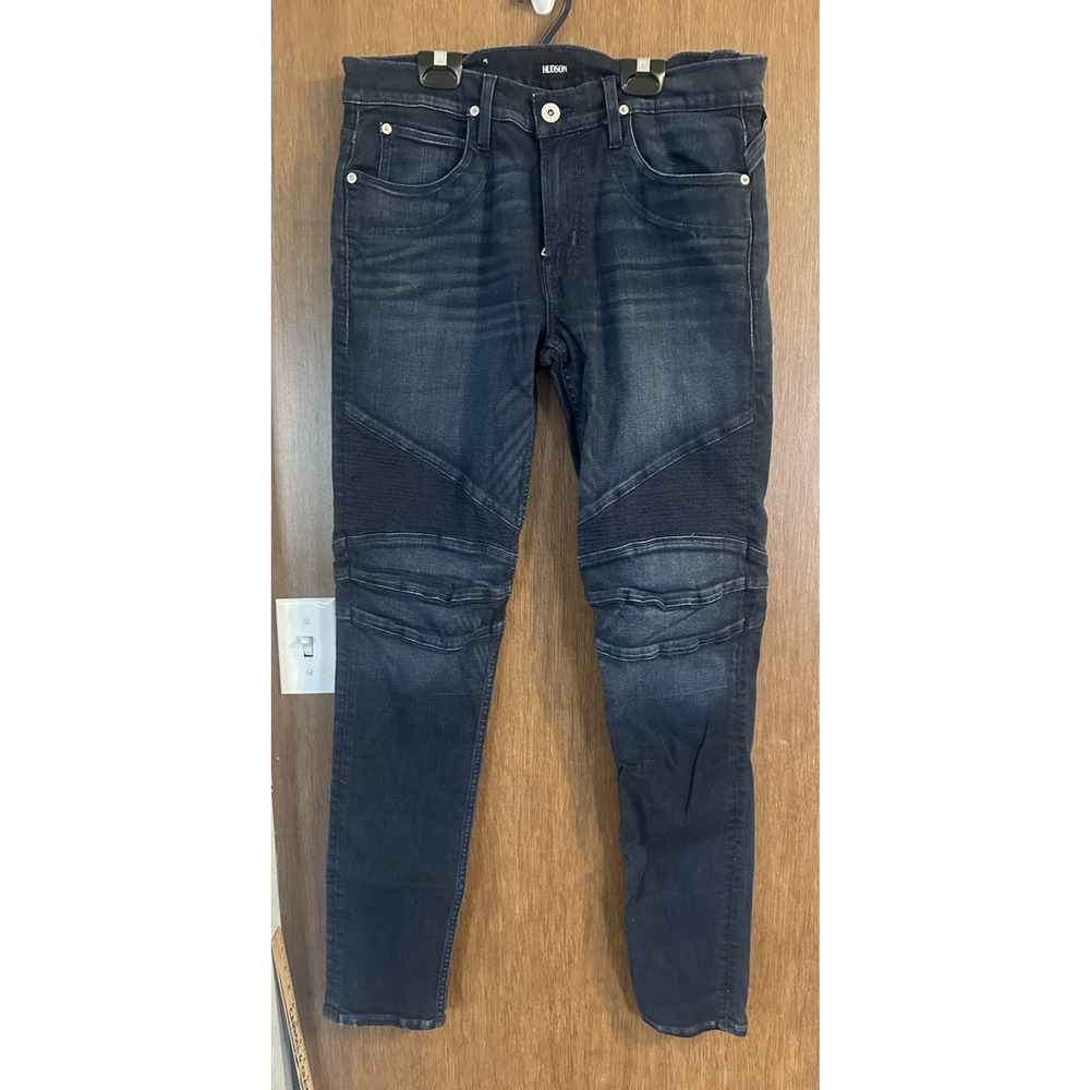 Hudson Jeans Mens 32 Blue Dark Wash Moto Ethan Biker Skinny Jeans